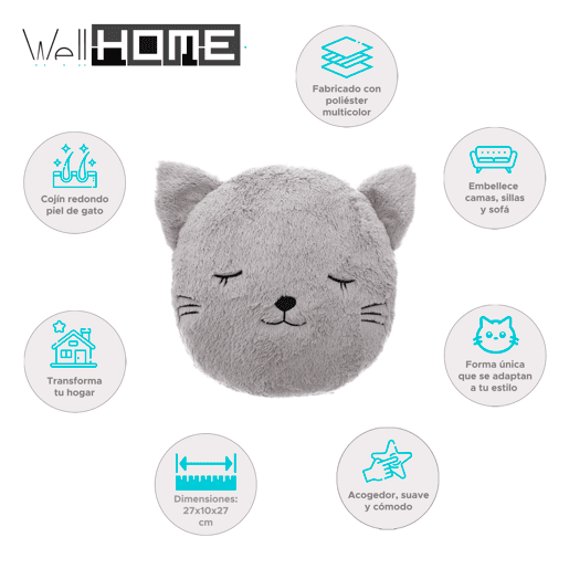 WELL HOME - Almofada redonda de pele de gato