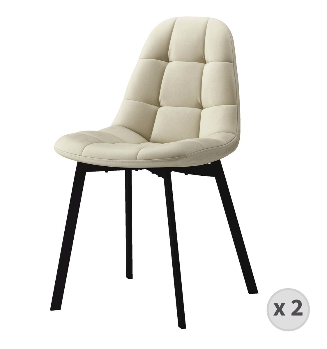 silla de terciopelo blanco y metal negro x2