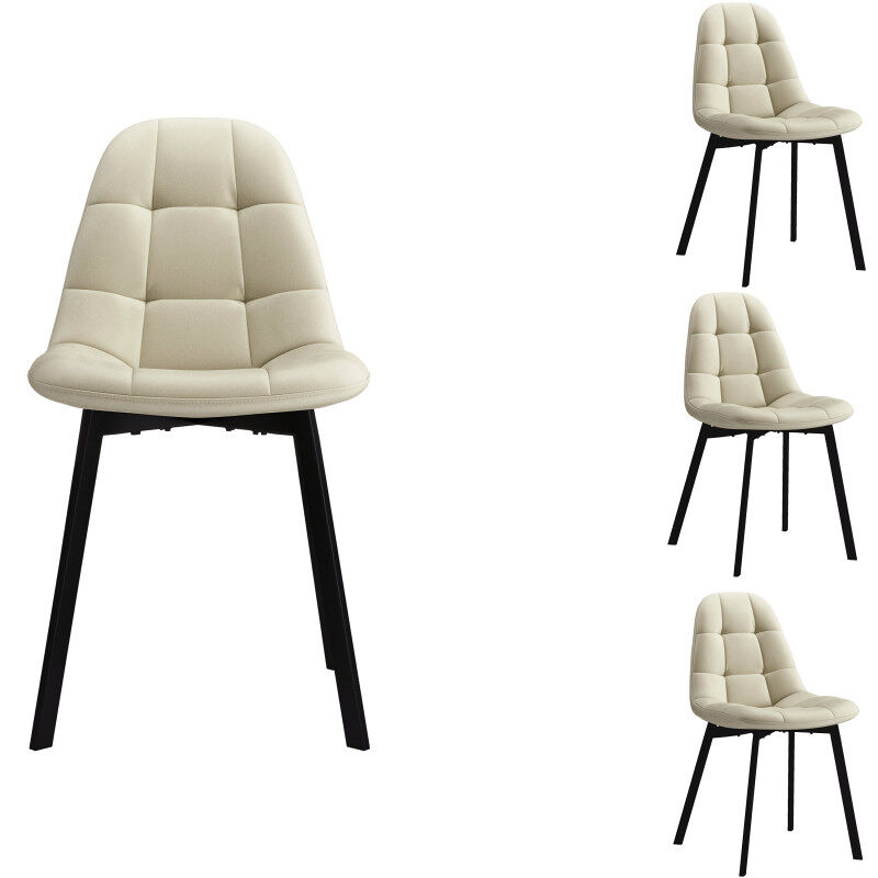 silla de terciopelo blanco y metal negro x4