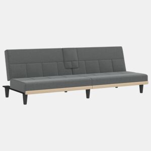 vidaXL Sofá-cama com suportes para copos tecido cinzento-escuro