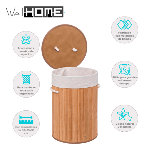 WELL HOME - Cesto para roupa suja, Recipiente para roupa suja, 48 L