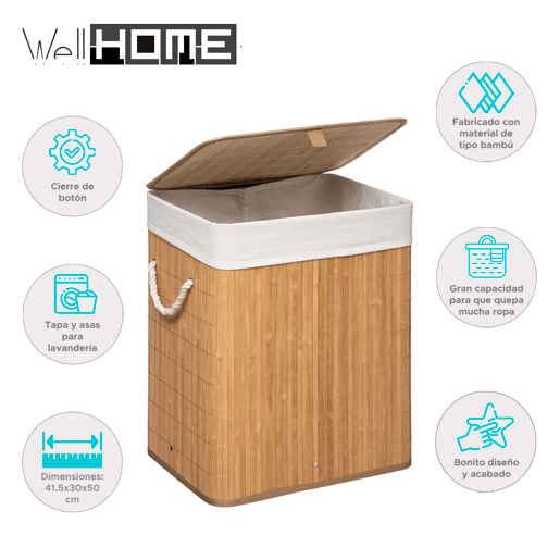 WELL HOME - Cesto para roupa suja de bambu natural