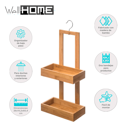 WELL HOME - Organizador com 2 bases de duche em bambu