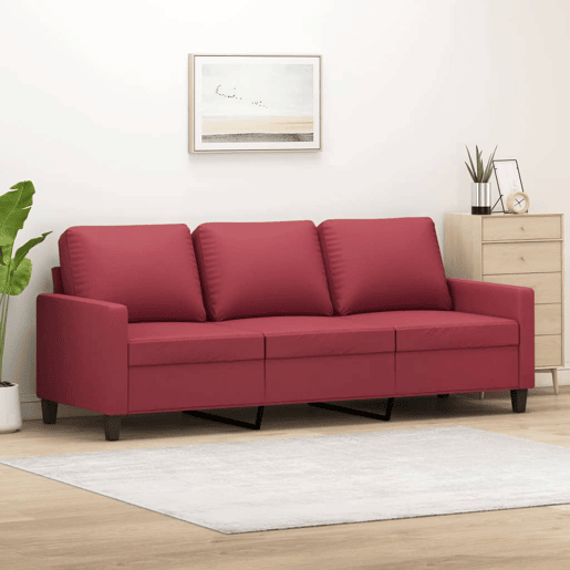 vidaXL Sofá de 3 lugares 180 cm couro artificial vermelho tinto