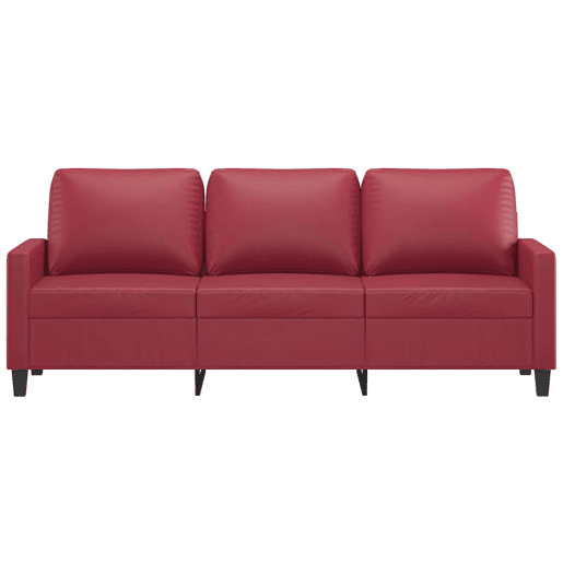 vidaXL Sofá de 3 lugares 180 cm couro artificial vermelho tinto