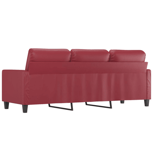 vidaXL Sofá de 3 lugares 180 cm couro artificial vermelho tinto