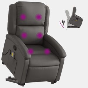 vidaXL Poltrona de massagens reclinável elevatória couro genuíno cinza