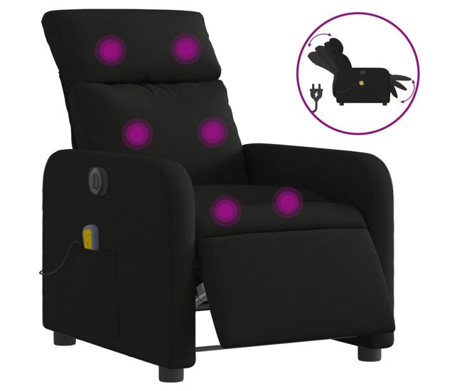 Vidaxl sillón reclinable de masaje eléctrico tela negro