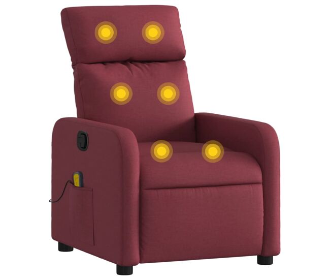 Vidaxl sillón de masaje reclinable de tela color vino tinto