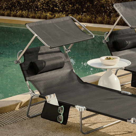 ESPREGUIÇADEIRA COM ENCOSTO RECLINÁVEL E GUARDA-SOL OGS48-SCHX2 SOBUY