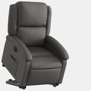vidaXL Poltrona reclinável elevatória elétrica couro genuíno cinzento