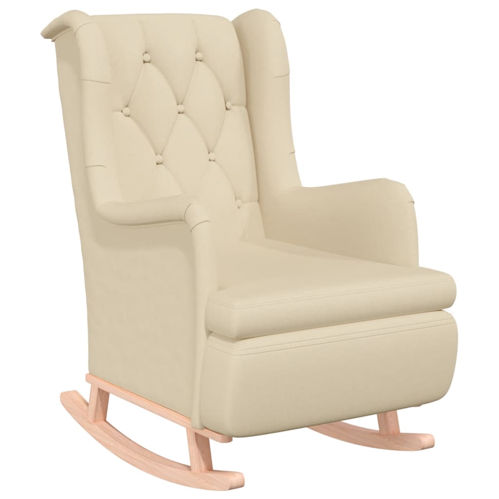Vidaxl sillón con patas mecedoras madera maciza caucho y tela crema