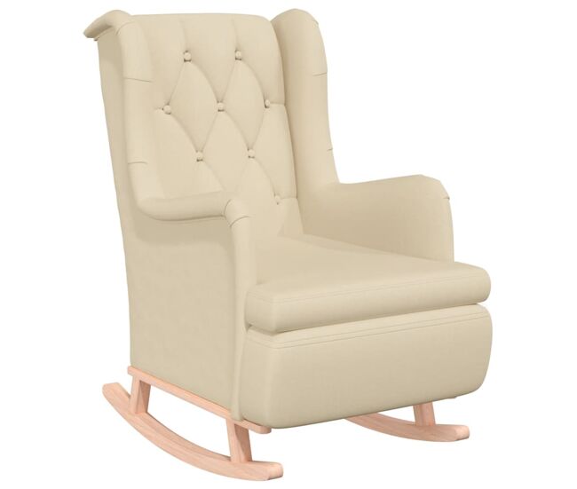 Vidaxl sillón con patas mecedoras madera maciza caucho y tela crema