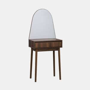 Toucador decorado efeito madeira, espelho arredondado, 60cm, Linear, Madeira de nogueira, 60x35x147.5 cm