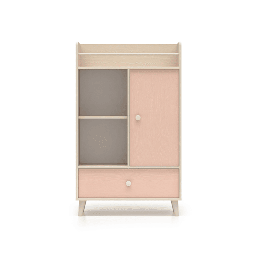 Estante 1 porta 1 gaveta Alycia Bege e Rosa