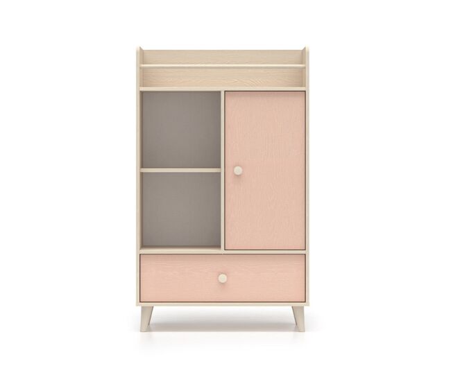 Biblioteca 1 puerta 1 cajón alycia beige y rosa