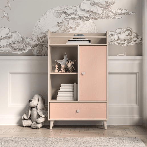 Estante 1 porta 1 gaveta Alycia Bege e Rosa