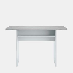 Móveis de cozinha modernos em branco e cinza (3 armários + carrinho para micro-ondas + mesa dobrável)