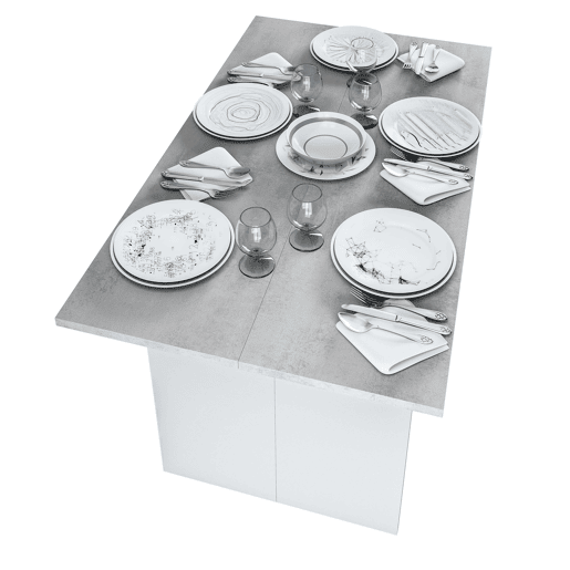 Móveis de cozinha modernos em branco e cinza (3 armários + carrinho para micro-ondas + mesa dobrável)
