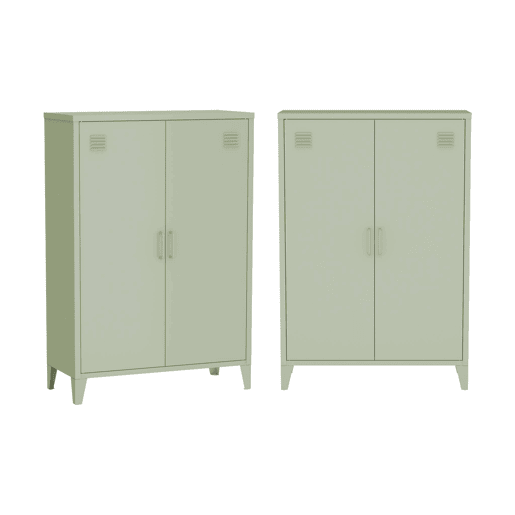 Cômodaguarda-roupa de metal 2 portas, set de 2, Soho, Verde claro, 75x33x110 cm