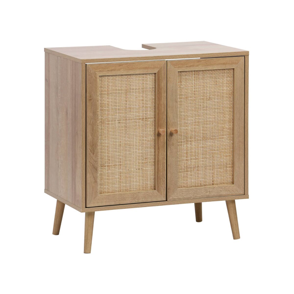Mueble bajo lavabo decorado en madera y caña 65