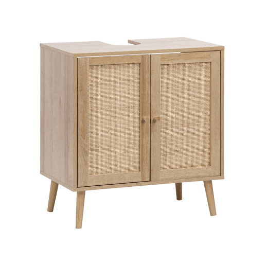 Móvel sob lavabo em decoração de madeira e cana, Boheme, Natural, 65x40x70 cm