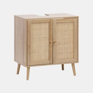 Móvel sob lavabo em decoração de madeira e cana, Boheme, Natural, 65x40x70 cm