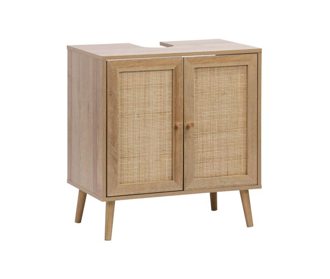 Mueble bajo lavabo decorado en madera y caña, boheme, natural, 65x40x70 cm