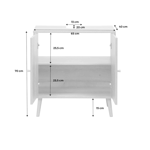 Móvel sob lavabo em decoração de madeira e cana, Boheme, Natural, 65x40x70 cm