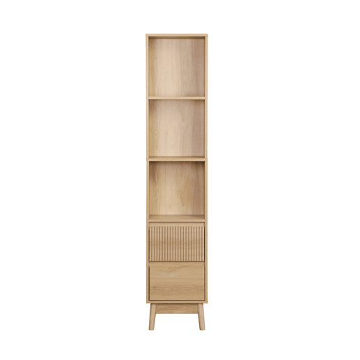 Coluna de armazenamento decoração madeira, 3 prateleiras 2 gavetas, Linear, Natural, 35x25x167 cm Coluna de armazenamento decoração madeira, 3 prateleiras 2 gavetas, Linear, Natural, 35x25x167 cm