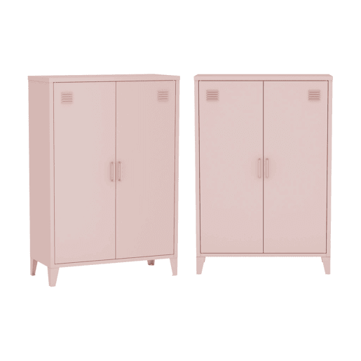 Cômodaguarda-roupa de metal 2 portas, set de 2, Soho, Rosa, 75x33x110 cm