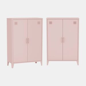 Cômodaguarda-roupa de metal 2 portas, set de 2, Soho, Rosa, 75x33x110 cm
