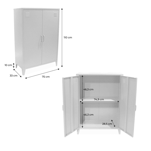 Cômodaguarda-roupa de metal 2 portas, set de 2, Soho, Rosa, 75x33x110 cm
