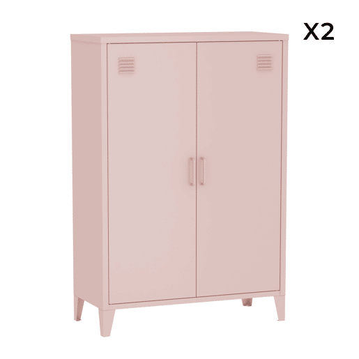 Cômodaguarda-roupa de metal 2 portas, set de 2, Soho, Rosa, 75x33x110 cm