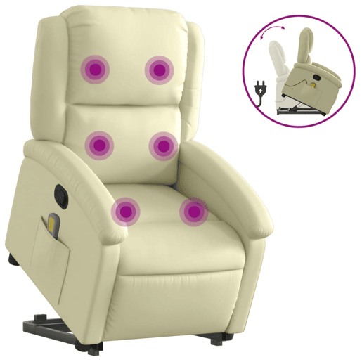 vidaXL Poltrona de massagens reclinável couro genuíno cor creme