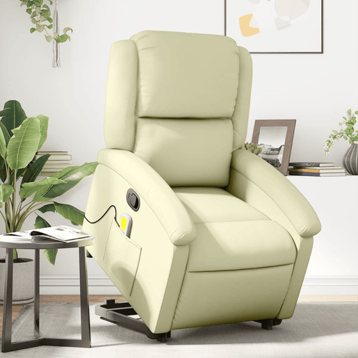 vidaXL Poltrona de massagens reclinável couro genuíno cor creme