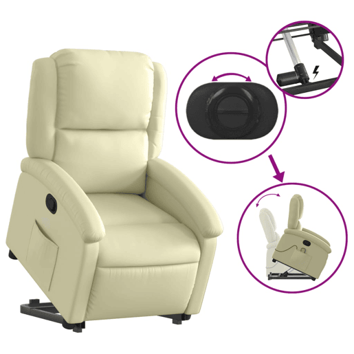 vidaXL Poltrona de massagens reclinável couro genuíno cor creme