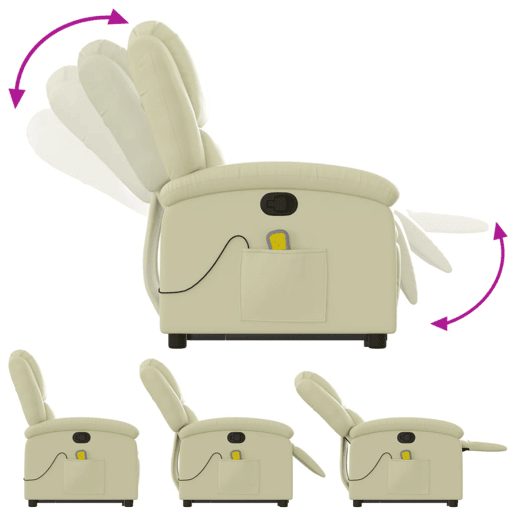 vidaXL Poltrona de massagens reclinável couro genuíno cor creme