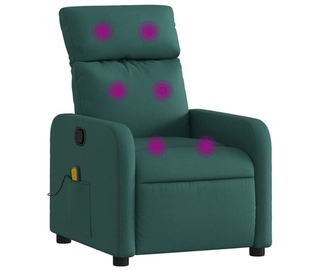 Vidaxl sillón de masaje reclinable de tela verde oscuro
