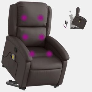 vidaXL Poltrona de massagens reclinável couro genuíno castanho-escuro