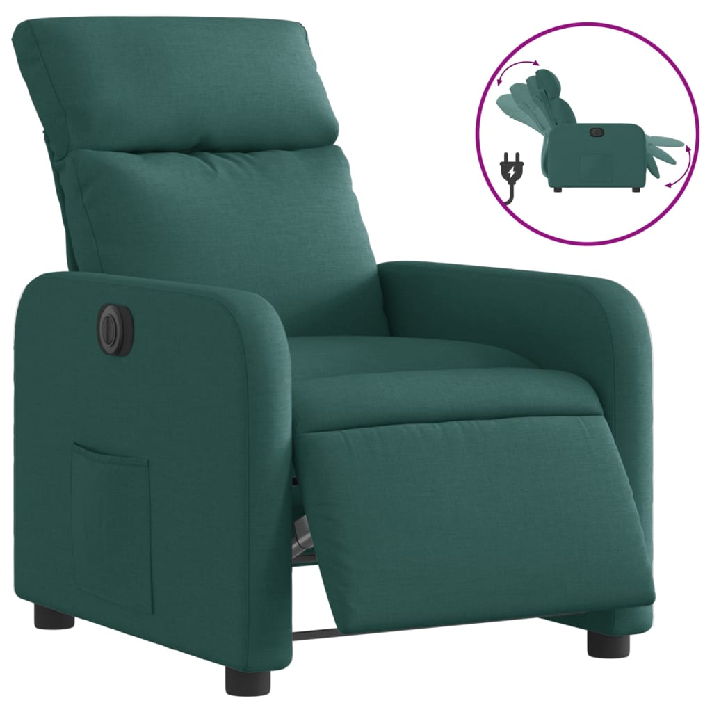 Vidaxl sillón reclinable eléctrico tela verde oscuro