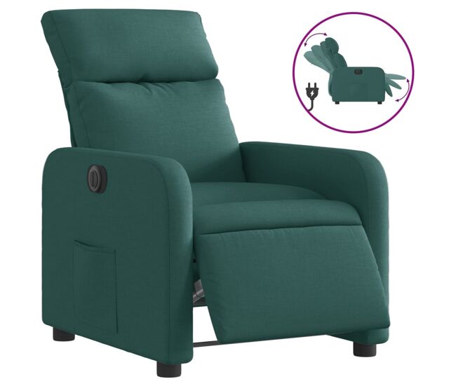 Vidaxl sillón reclinable eléctrico tela verde oscuro
