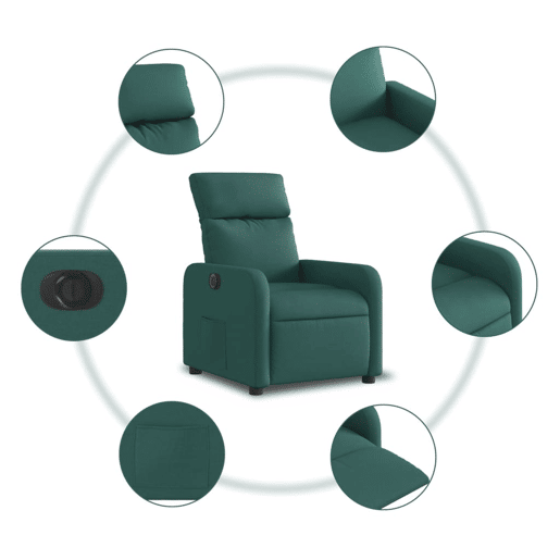 vidaXL Poltrona elétrica reclinável tecido verde-escuro vidaXL Poltrona elétrica reclinável tecido verde-escuro
