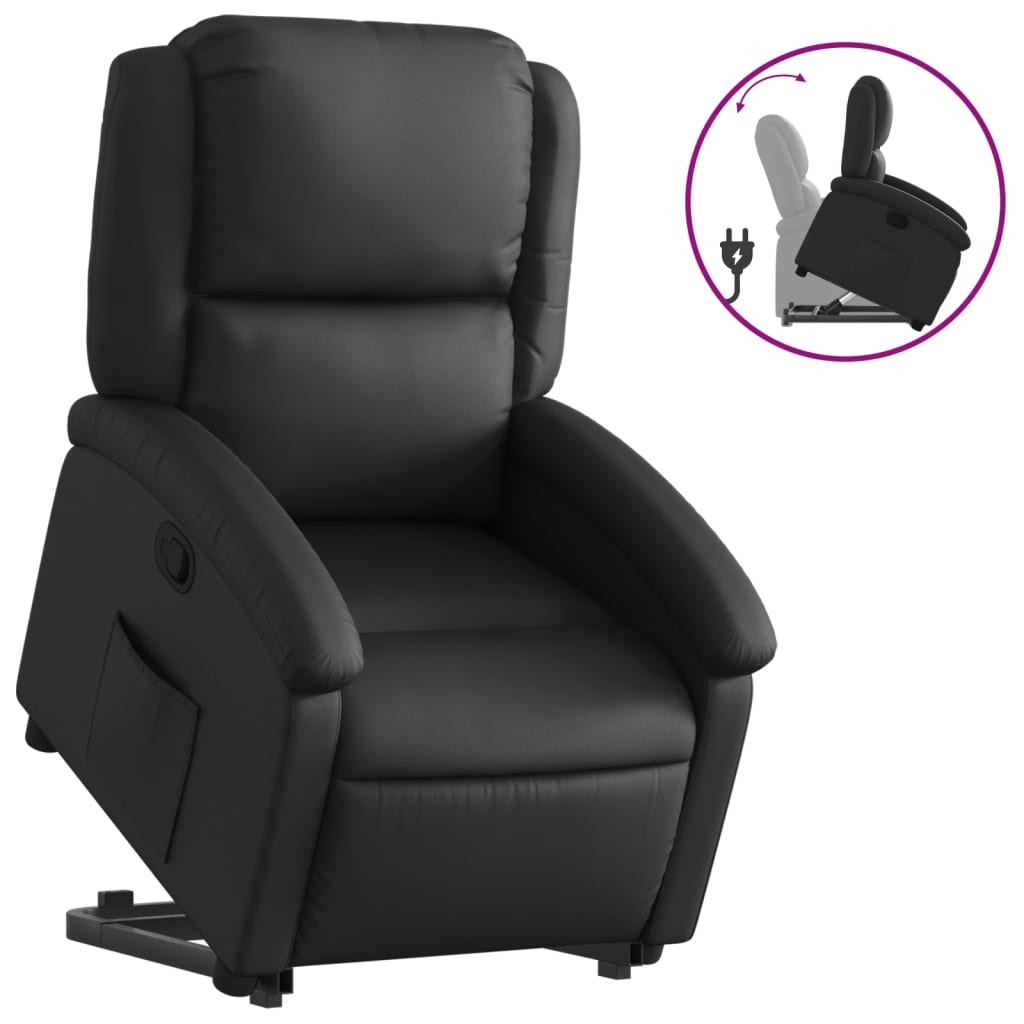 Vidaxl sillón reclinable elevable cuero auténtico negro
