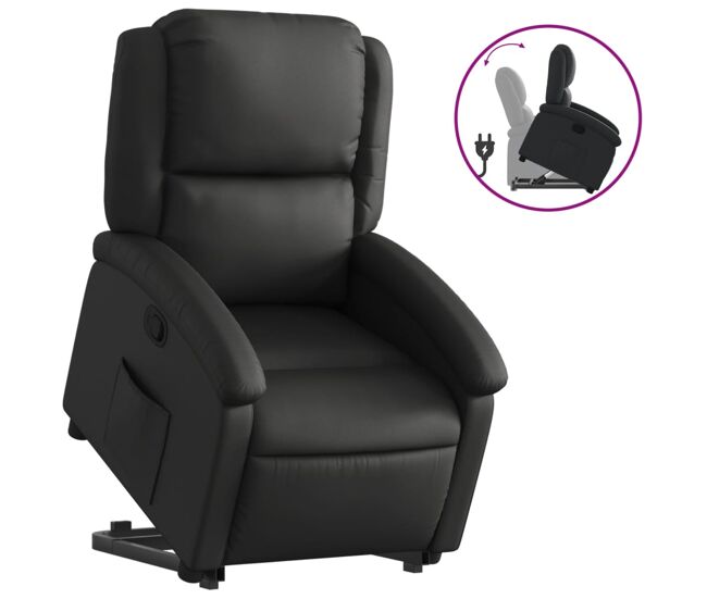 Vidaxl sillón reclinable elevable cuero auténtico negro