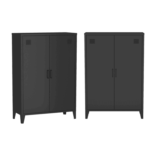 Cômodaguarda-roupa de metal 2 portas, set de 2, Soho, Preto, 75x33x110 cm
