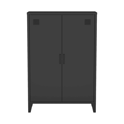 Cômodaguarda-roupa de metal 2 portas, set de 2, Soho, Preto, 75x33x110 cm