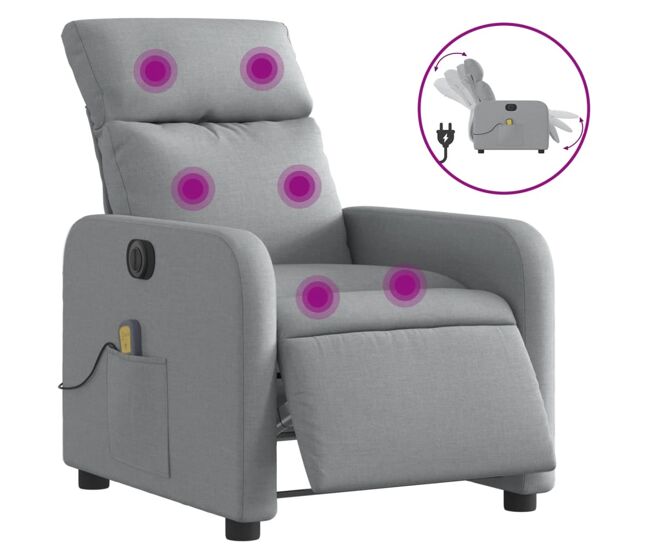Vidaxl sillón reclinable de masaje eléctrico tela gris claro