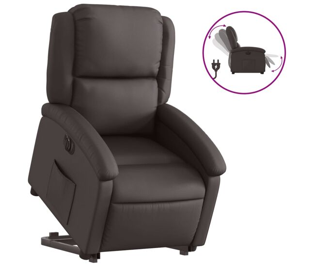 Vidaxl sillón reclinable eléctrico pie cuero auténtico marrón oscuro