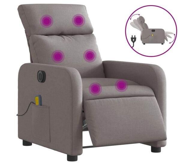 Vidaxl sillón reclinable de masaje eléctrico tela gris taupe